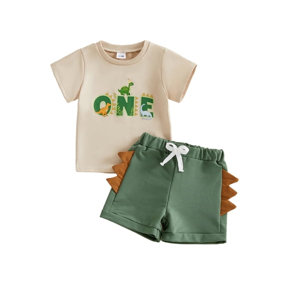 BemeyourBBs Toddler Baby Boy First Birthday Outfit Dinosaur Outfits Summer OneYears Old Birthday Clothes Letter Print Short Sleeve Round Neck T Shirt Tops and Shorts Set