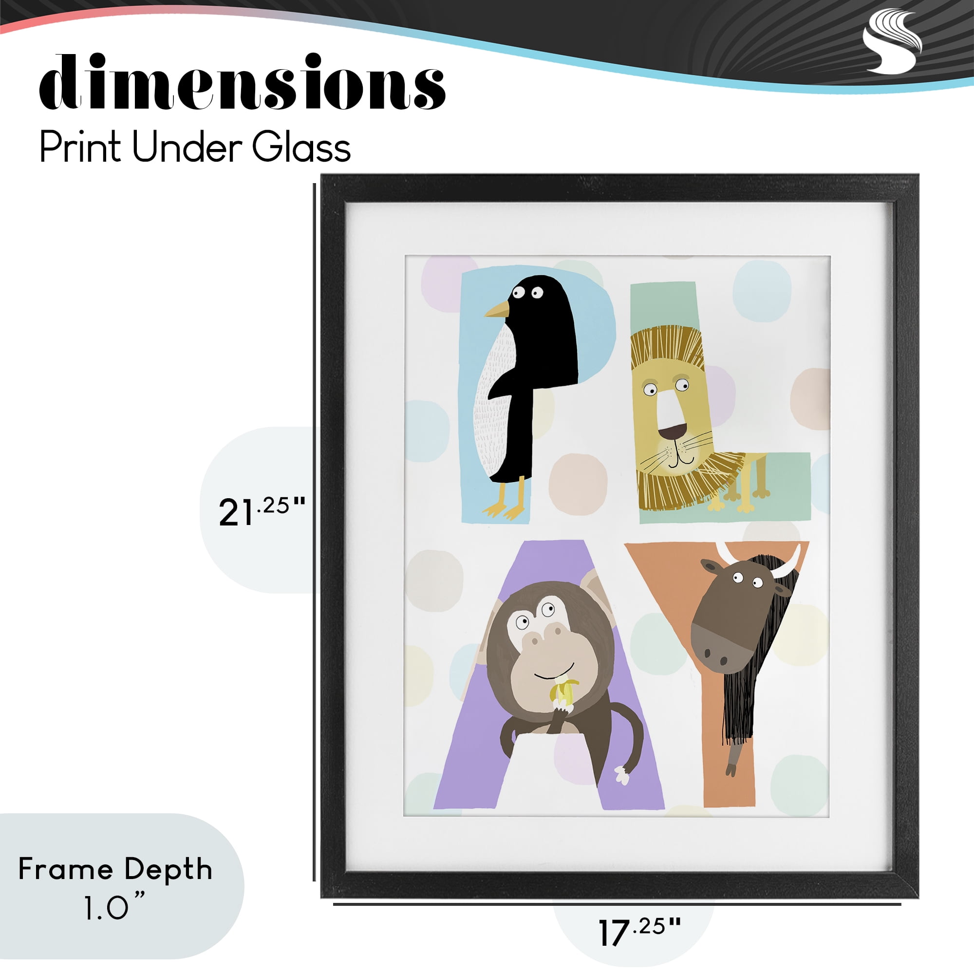 Stupell Industries Play Letters with Animals Black Framed Print Under Glass, design by Carla Daly