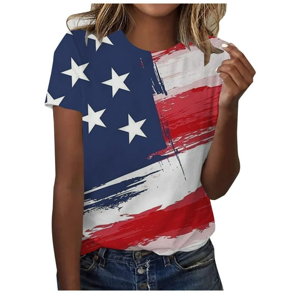 IROINNID 4th of July T-Shirt For Women Fashion Summer Loose Casual Blouse Round Neck Women Tops USA 4th Of July
