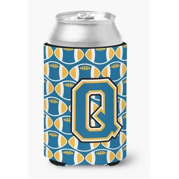 Letter Q Football Blue & Gold Can or Bottle Hugger, 0.25 x 4 x 5.5 in.