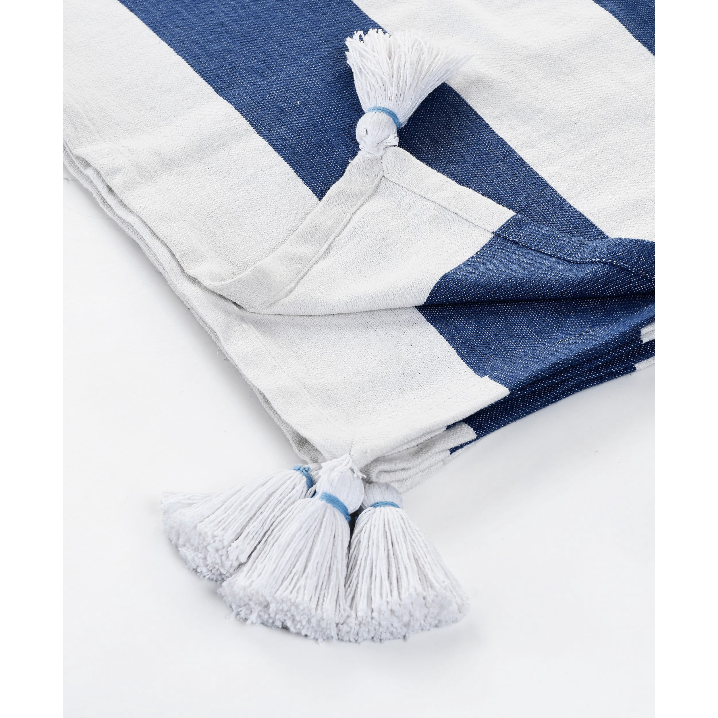 Ox Bay Blue Striped Cotton Throw Blanket, 50" x 60"