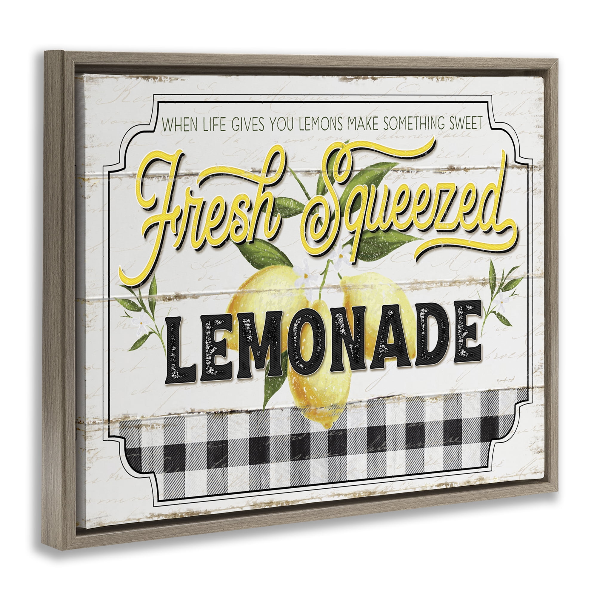 Stupell Industries Charming Rustic Lemonade Typography Painting Brown Floater Framed Canvas Art Print Wall Art, 21 x 17