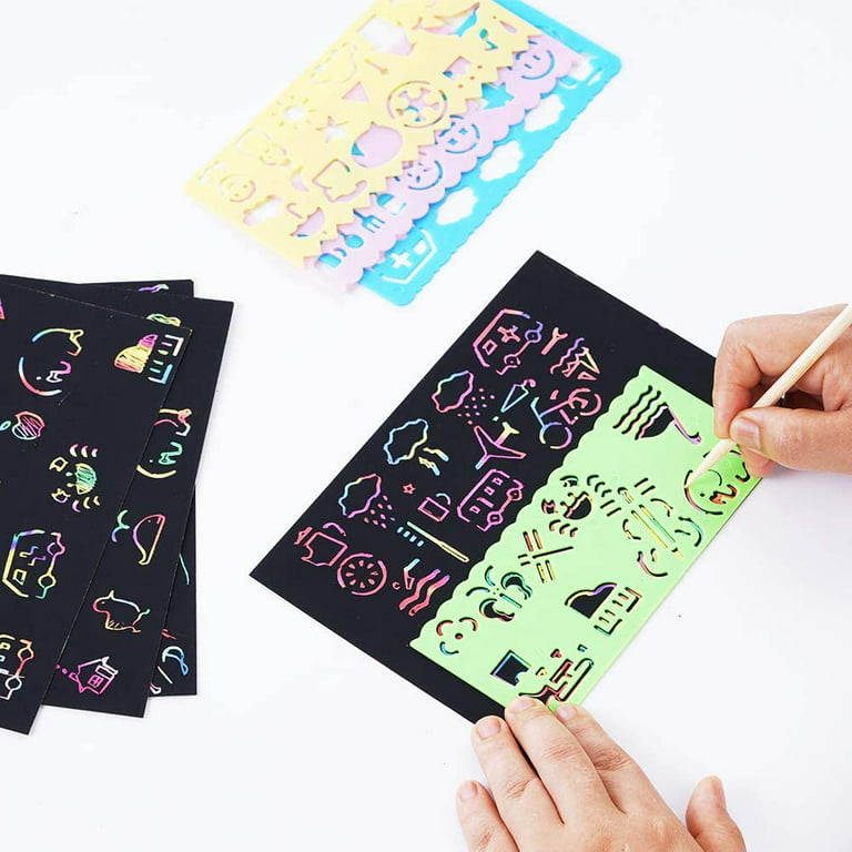 Scratch Art Set, 50 Piece Rainbow Magic Scratch Paper for Kids Black  Scratch Off Art Notes