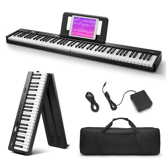 Extra Save 30 Eastar EP-10 Beginner Foldable Digital Piano 88 Key Full Size Semi Weighted Keyboard, Bluetooth Portable Electric Piano with Piano Bag