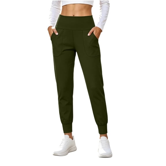 Risckoth Women's Jogger Leggings High Waist Front Pockets Cuffed Ankle Slim Fit Yoga Pants S-2XL