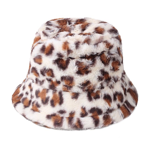 CSChome Chapeau de Pêcheur avec Cordon de Serrage Réglable Chapeau de Pêcheur d'Hiver Imprimé Léopard Épais Coupe-Vent Sangle Fixe Résistant au Froid Dessus Plat Assorti de Couleurs Ajustable Chapeau d'Extérieur pour Femme