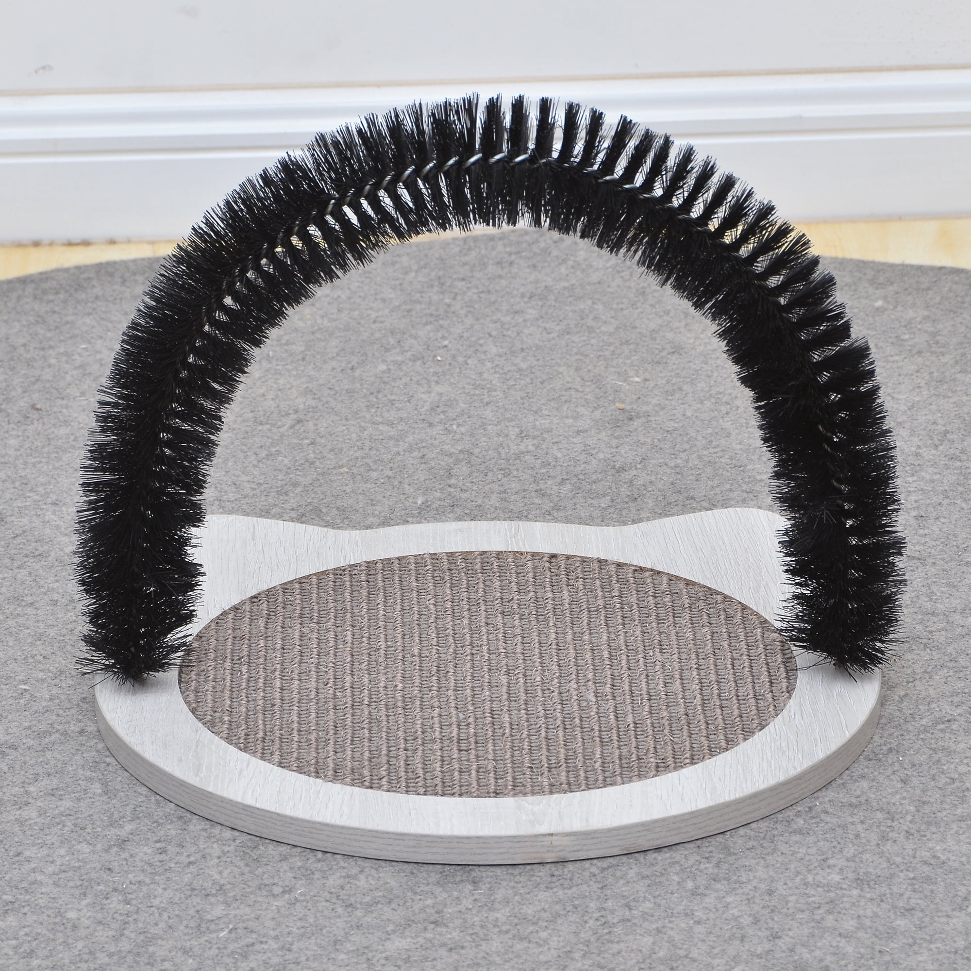 PetPals Nifty Grey Cat Brush, Grooming and cat massager with Scratching Pad, Size 14.5" x 14.5" x 14"