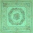 thumbnail image 1 of Ahgly Company Machine Washable Indoor Square Medallion Turquoise Blue French Area Rugs, 4' Square, 1 of 4