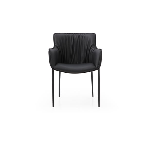Homestock Retro Relaxation Dining Armchair, Black Faux Leather, Black Powder-Coated Legs