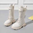 thumbnail image 2 of KPOPLK Fall Winter Girls Solid Combat High Boots Adjustable Buckle Strap Lace-up Boots Casual Knight Boots(13.5,White), 2 of 5