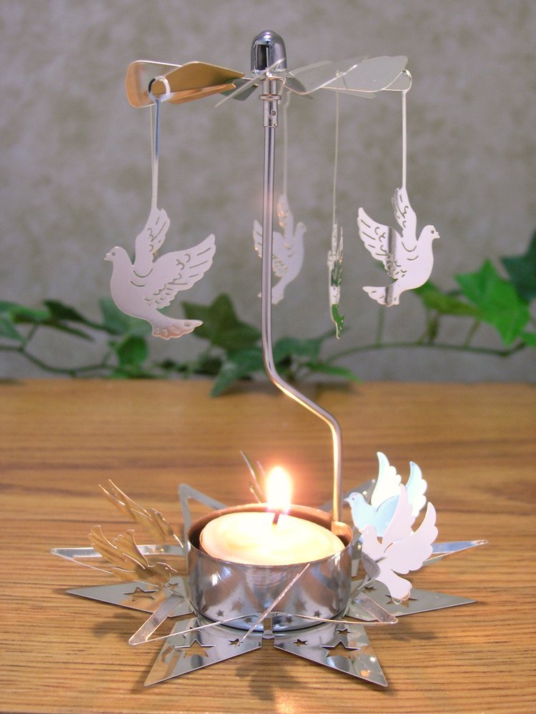 Spinning Candle Rotating Silver Tea Light Candle Holder Flying Dove