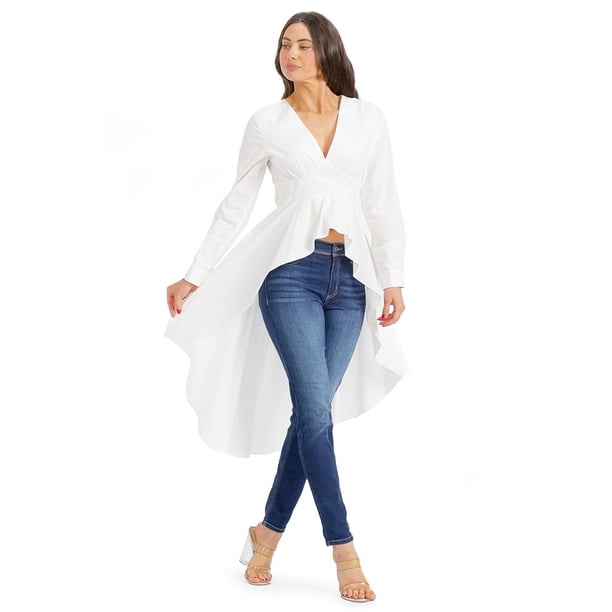 Blusa larga con vuelo Roman Fashion /Juvenil, 8393 (Blanco) blanco M