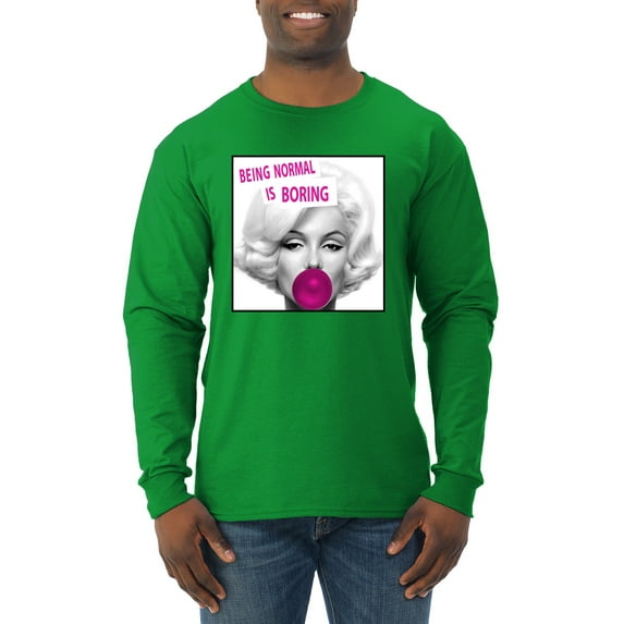 Marilyn Monroe Being Normal is Boring | Mens Famous People Long Sleeve T-Shirt, Kelly, 3XL