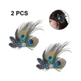 thumbnail image 4 of Pinza para el pelo de plumas de pavo real, tocado para fiesta de boda, 2 uds. Verde, 4 of 5