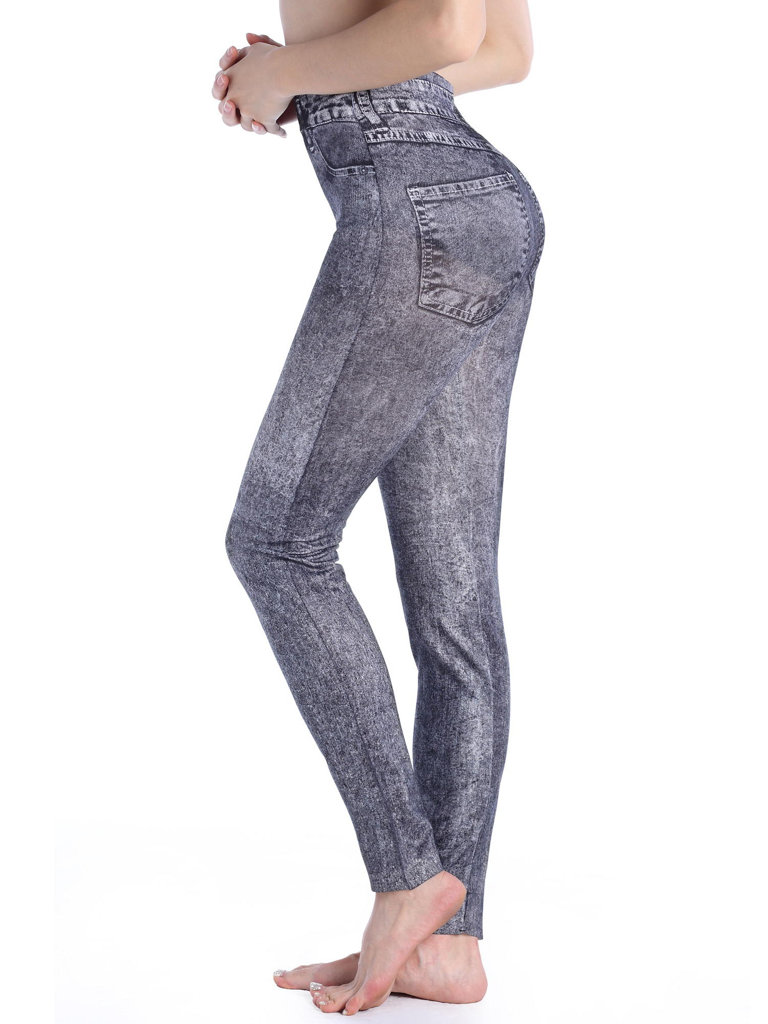DODOING Women Skinny Leggings Slim Denim Look Jeans Jeggings Stretchy Pants Trousers Pencil Jeans Printed Leggings - image 2 of 3