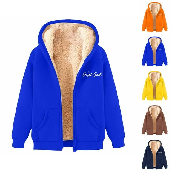 Christian Jacket for Women Winter Warm Heavyweight Long Sleeve Zip Up Hooded Sweatshirt with Pockets Coat Outerwear