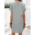 thumbnail image 6 of Summer Dresses for Women 2025 Casual Button V Neck Short Sleeve Tunics A Line Ribbed Mini T Shirt Dress Silver L, 6 of 7