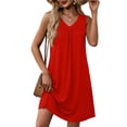 thumbnail image 5 of Women Summer Dresses 2026 V Neck Sleeveless Tank Dress Boho Tunic Dress Casual Loose Flowy A Line Dress Beach Vacation Sundresses Solid Color Womens Derss Red M, 5 of 7