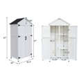 thumbnail image 4 of Spacious White Fir Wood Storage Shed, 67-Inch Tall with Dual Doors, Triangular Roof, and 4 Interior Compartments for Organized Garden Tool Storage, 4 of 9
