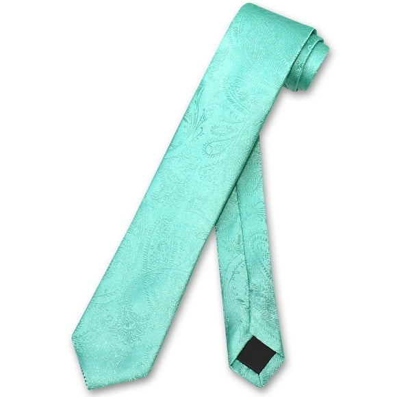 Vesuvio Napoli Narrow NeckTie Solid AQUA GREEN Paisley 2.5"" Skinny Neck Tie