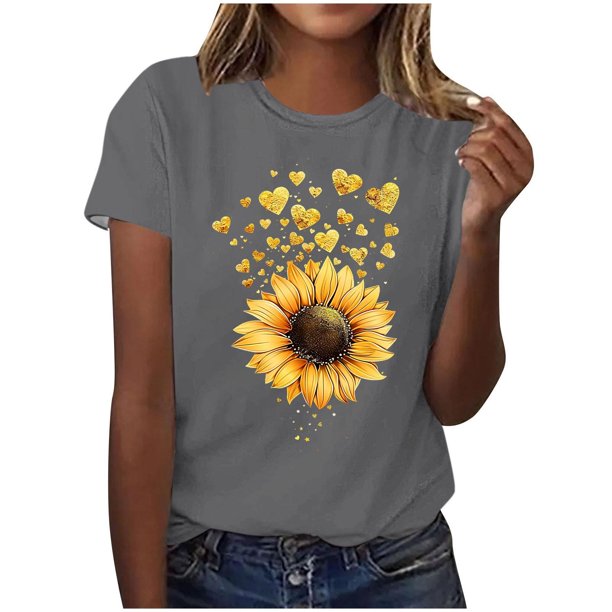 Tops de Ajuste Suelto para las Mujeres Sudadera Casual Impresa Manga Corta Cuello Redondo Superior, Poliéster