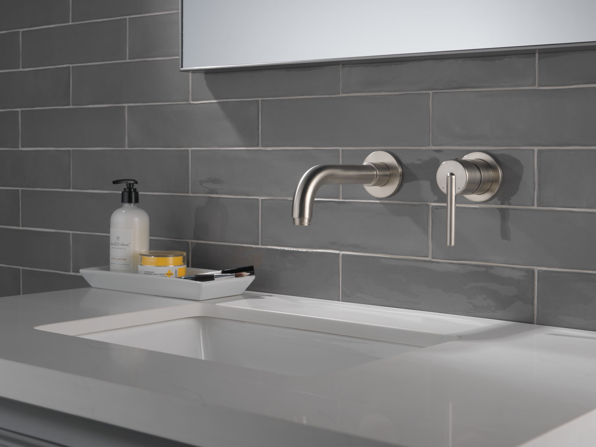 Delta Trinsic Single Handle Wall-Mount Bathroom Faucet Trim in Stainless (Valve Not Included) T3559LF-SSWL