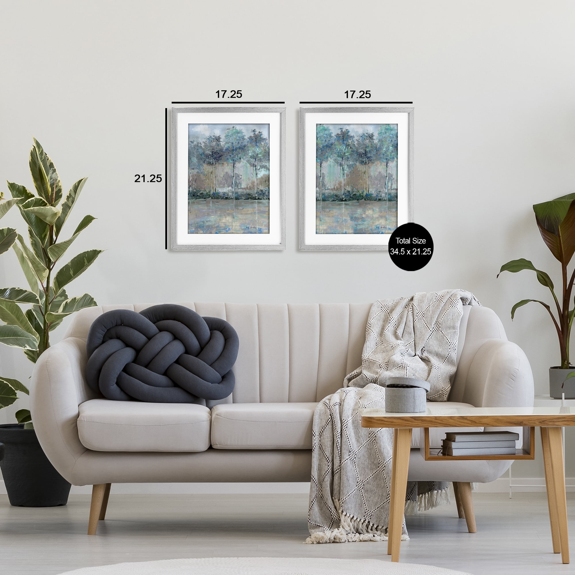 Stupell Industries Subdued Tree Landscape Impression 2 Piece Gray Framed Print Under Glass Set, design by Sally Swatland