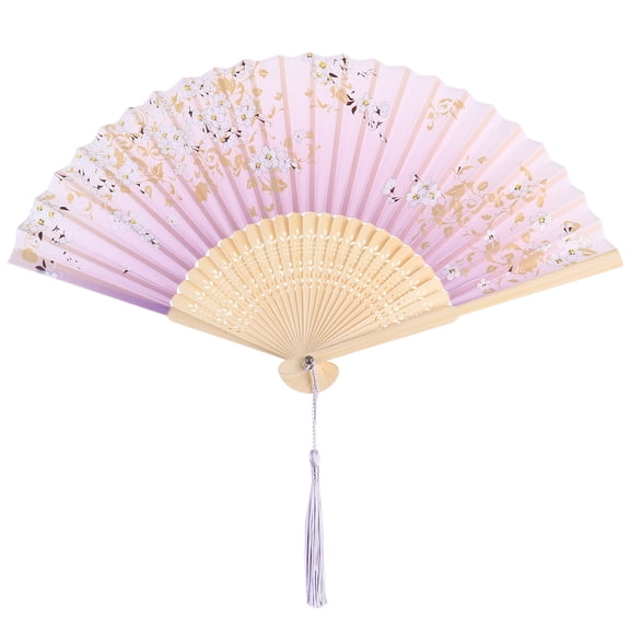 Raindrops Japanese Style Handheld Fan Craft Dancing Performance (Purple Background Flower)