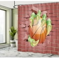 thumbnail image 5 of Ambesonne Brick Wall Shower Curtain, Basketball Cartoon Art, 69"Wx75"L, Coral Orange Lime Green, 5 of 5
