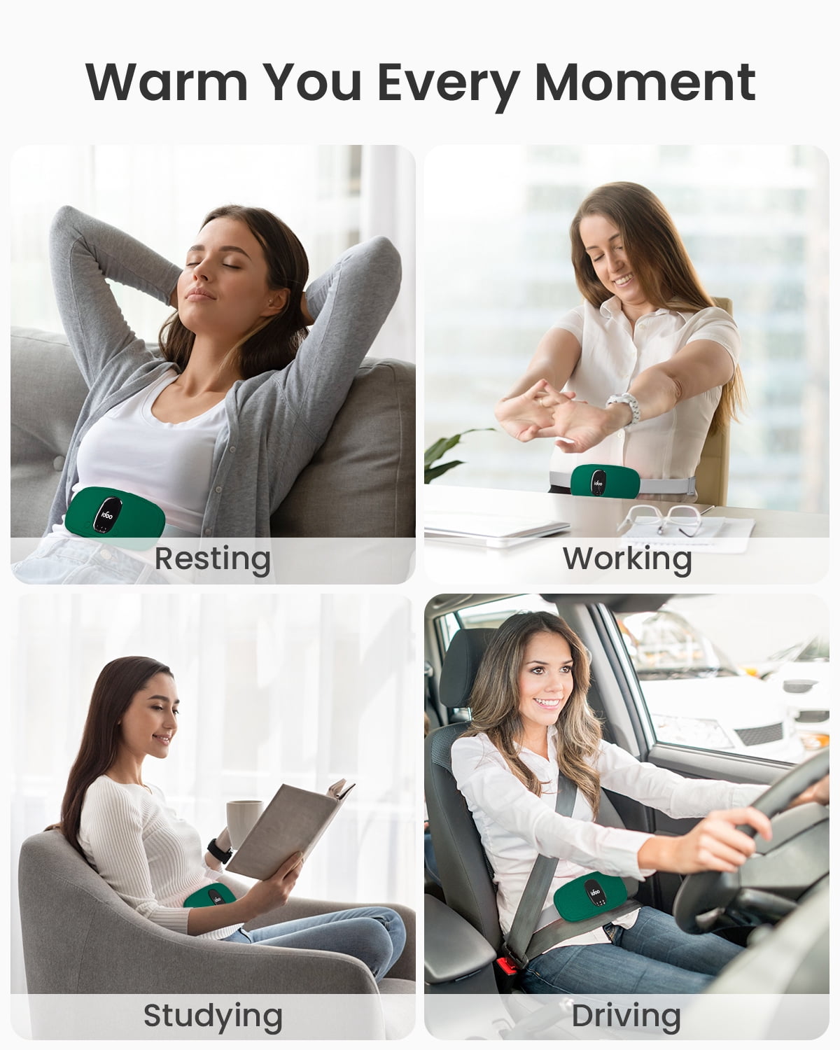 iDOO Cordless Heating Pad for Period Cramps, 3 Heat Setting, 3 Massage Modes,Birthday Mothers Day Gifts for Girlfriend Mom Wife Women, FSA HSA Eligible, Green