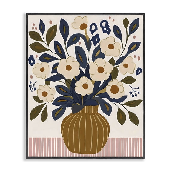 Stupell Industries Eclectic Boho Floral Vase with Stripes Black Framed Giclee Art, 11 x 14, by Creative Studio