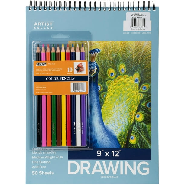 Artist Select Drawing Pad 9" x 12" & 10pc Color Pencil Set Walmart