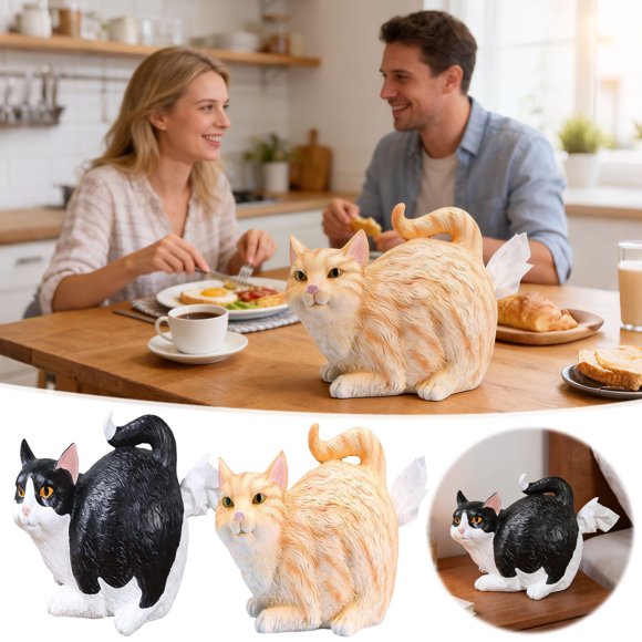 Funda para caja de pañuelos con diseño de trasero de gato de dibujos animados, soporte de resina sintética para decoración del hogar, baño, dormitorio y coche (blanco, 1 pieza) Rkxzt