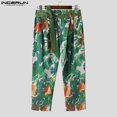 thumbnail image 4 of INCERUN 2024 Pantalones de estilo coreano con estampado de hojas y flores para hombre, pantalones largos informales, ropa de calle, pantalones que combinan con todo, tallas S-5XL, 4 of 5