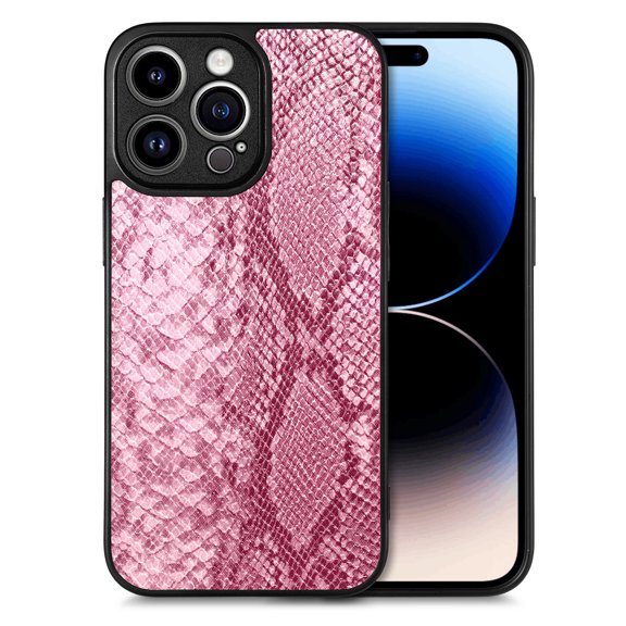 iPhone 13 Pro Max, Texture Vegan Leather TPU Back Cover Shockproof Anti-Scratch Bumper Lightweight Slim Fit Shell Case Cover for Apple iPhone 13 Pro Max - Pink