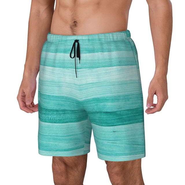 Kdxio Teal Turquoise Print Mens Swim Shorts with Mesh Lining, Breathable and Quick-Drying, Adjustable Waist, Privacy Pocket-Large