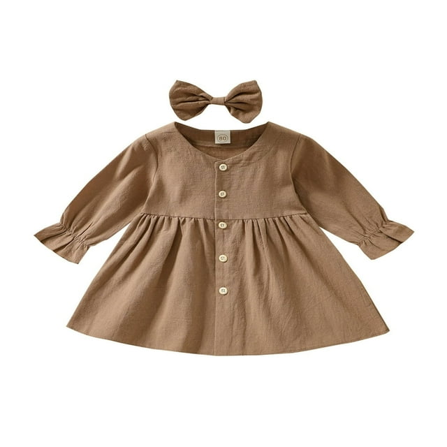 Robe à Manches Longues pour Bébé Fille, Robe de Princesse pour Fête avec Bandeau, Tenue