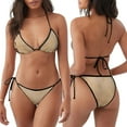 thumbnail image 3 of KLL Engraved Coffee On Kraft Paper Print Bikini Set for Women,String Two Piece Halter Top Triangle Bikini Set with Tie Side Bottom Sexy Swimsuit Bathing Suits, 3 of 5