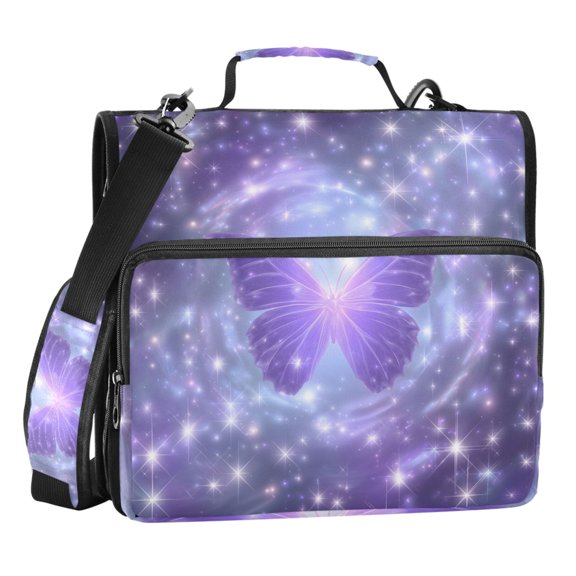 ALAZA Zipper Binder Bag Sparkling Butterfly Purple 3 Ring File Folder Binder Organizer Bag