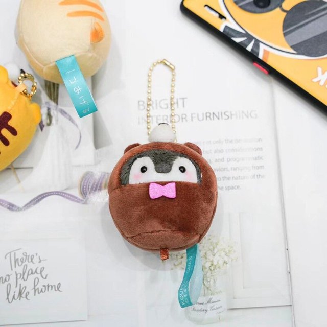 LLavero de peluche de pingüino de huevo hervido tostado, Serie de desayuno, colgante de bolsa de pulpo Animal Kawaii, juguetes de peluche suaves, 1 unidad