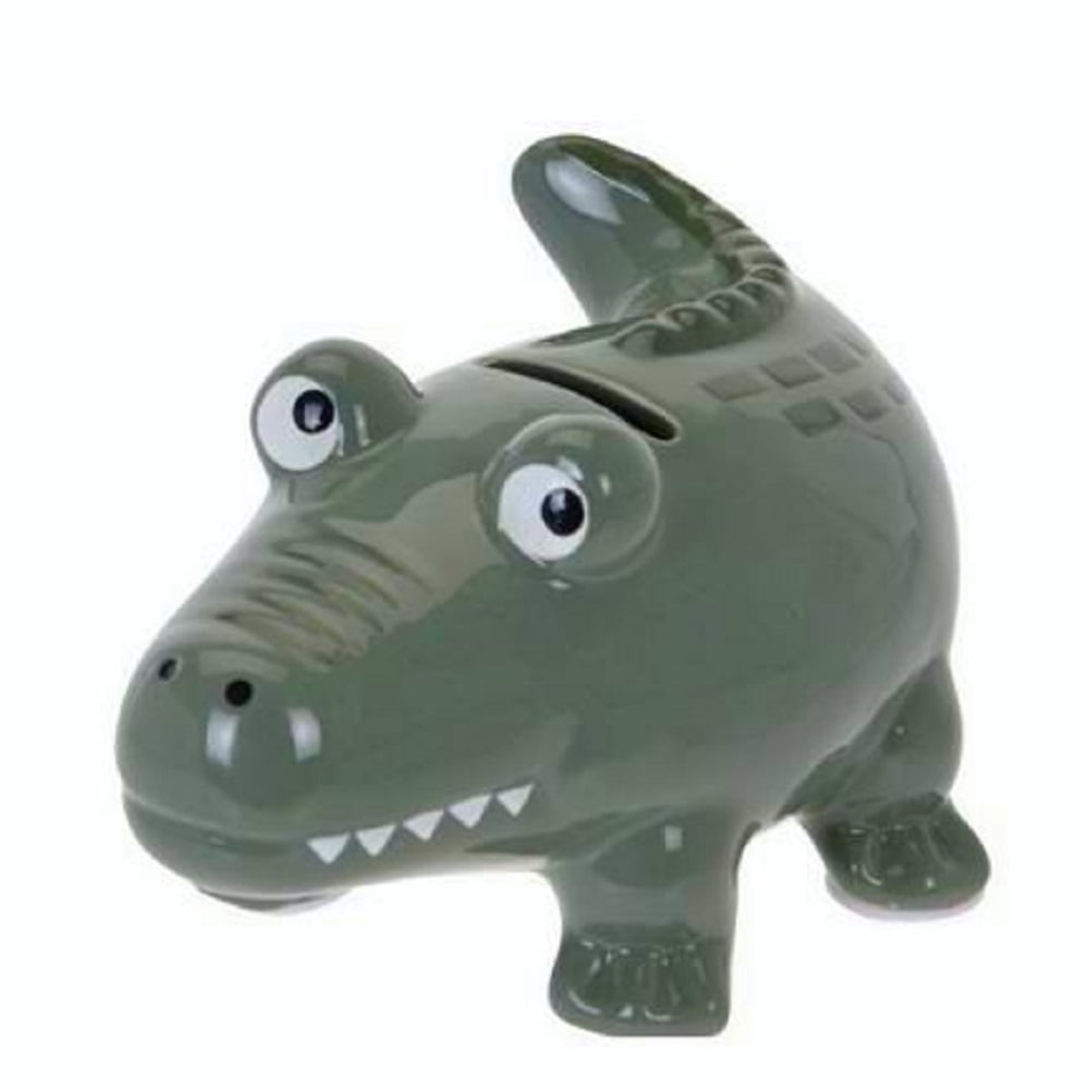 Green Alligator Children's Ceramic Coin Bank 4 Inch