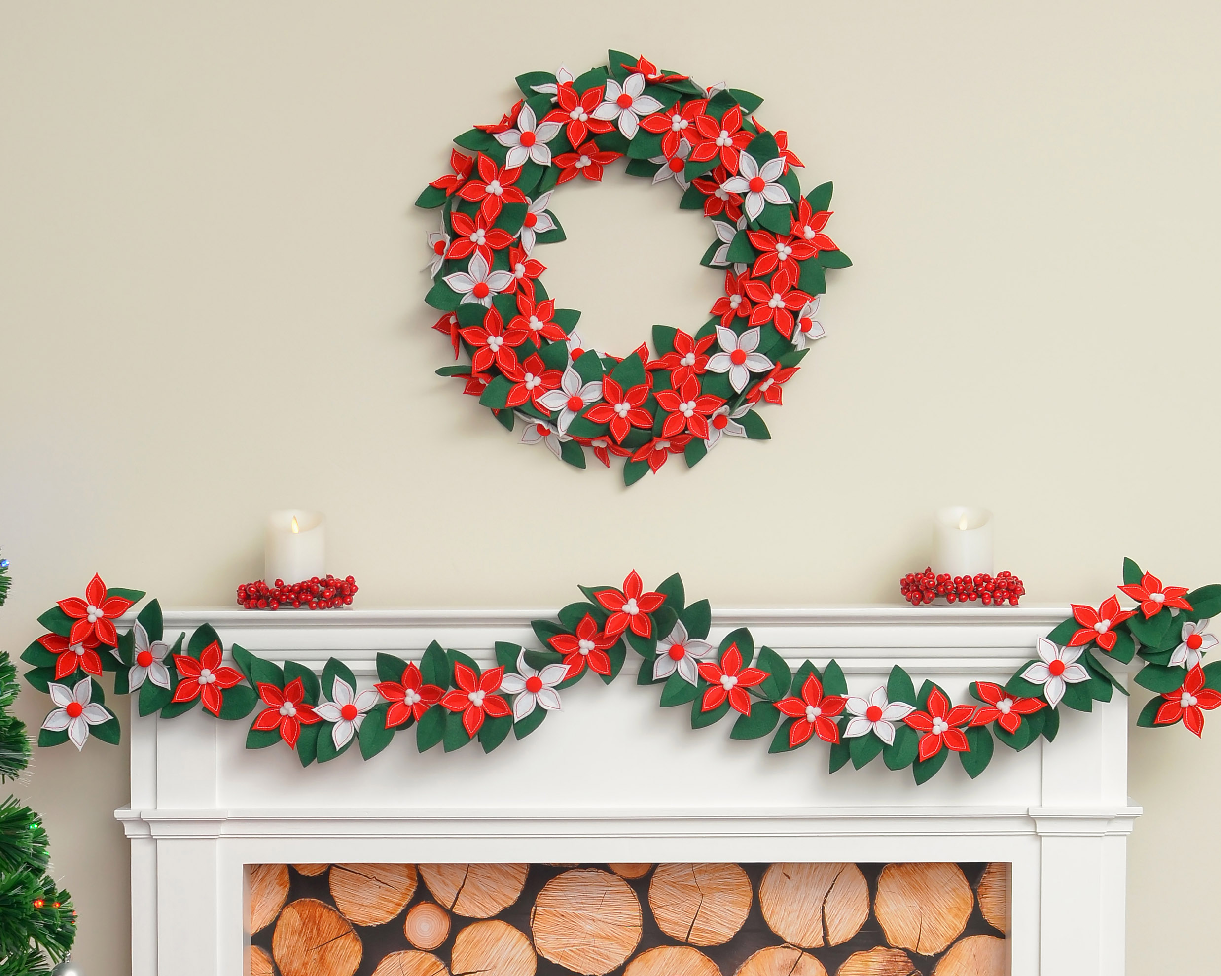Holiday Time Christmas 22" Felt Poinsettia Wreath - image 2 of 5