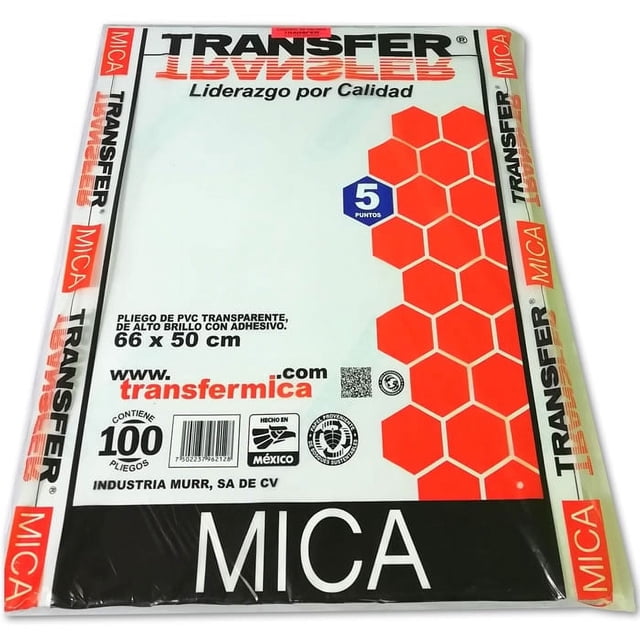 Paquete 10 Pliegos Transfer de mica Adhesiva 66 X 50cm 5 Pts