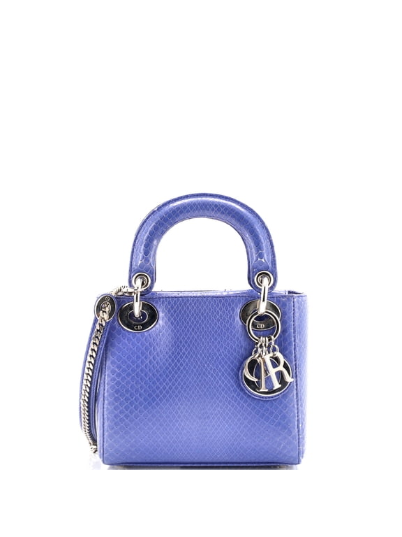 Pre-Owned Dior Blue Lady Dior Chain Mini Shoulder Bag Python Skin Leather