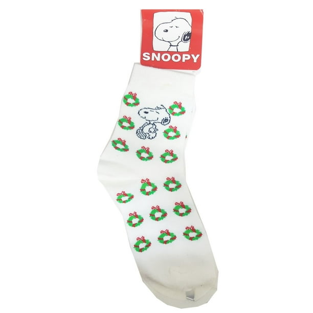 Vintage Peanuts Christmas Wreaths Snoopy Ladies Socks White/Red/Green
