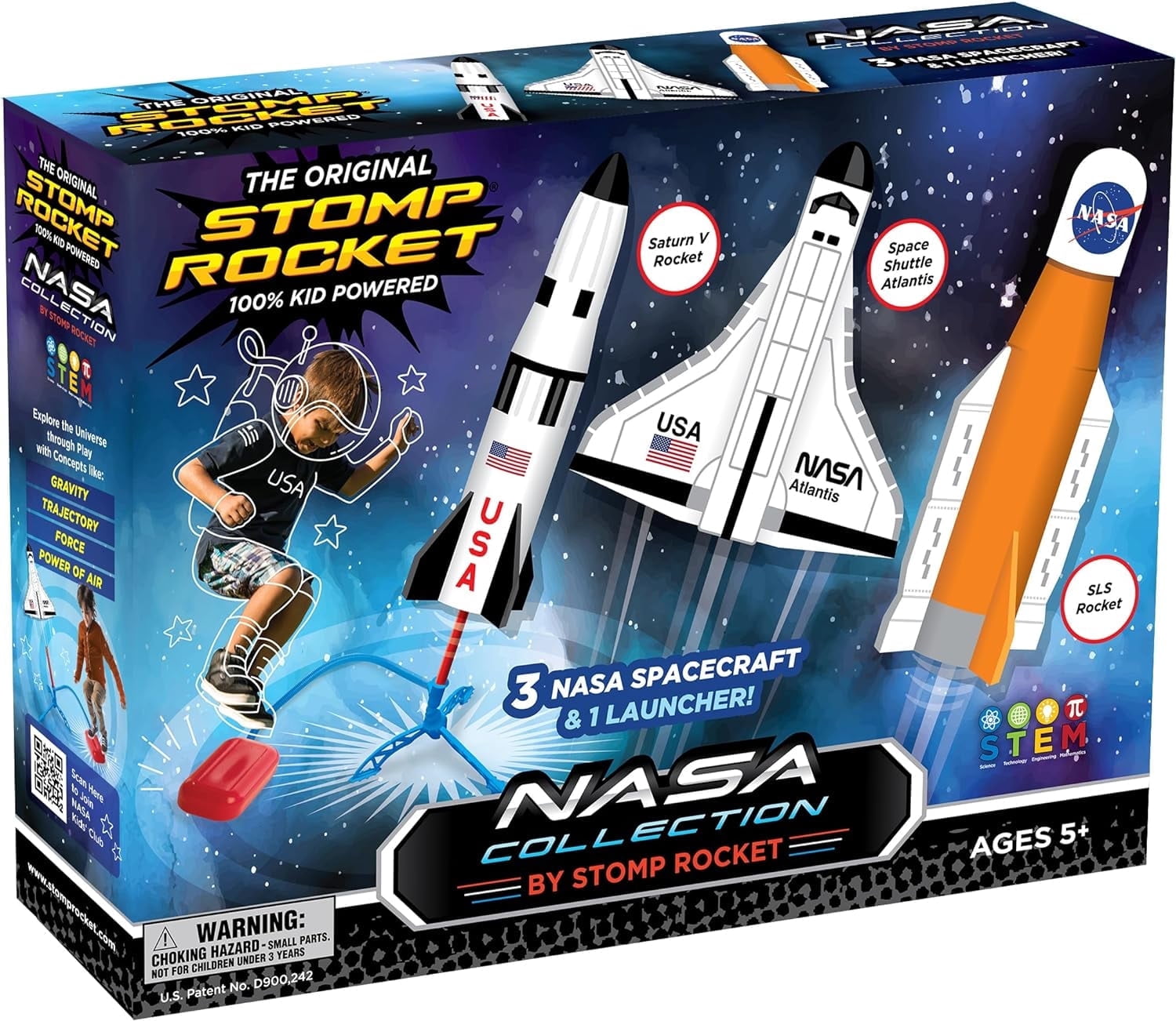 Stomp Rocket Space Collection Rocket Launcher with 3 NASA Rockets
