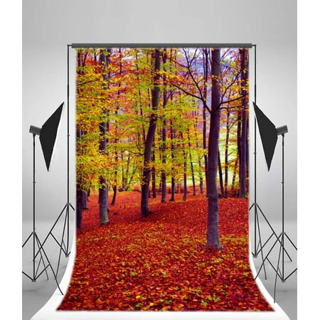 GreenDecor Polyester Fabric Autumn Forests Backdrop 5x7ft Photography Backdrop Trees Fallen Leaves Nature Landscape Children Baby Kids Studio Photos Video Props