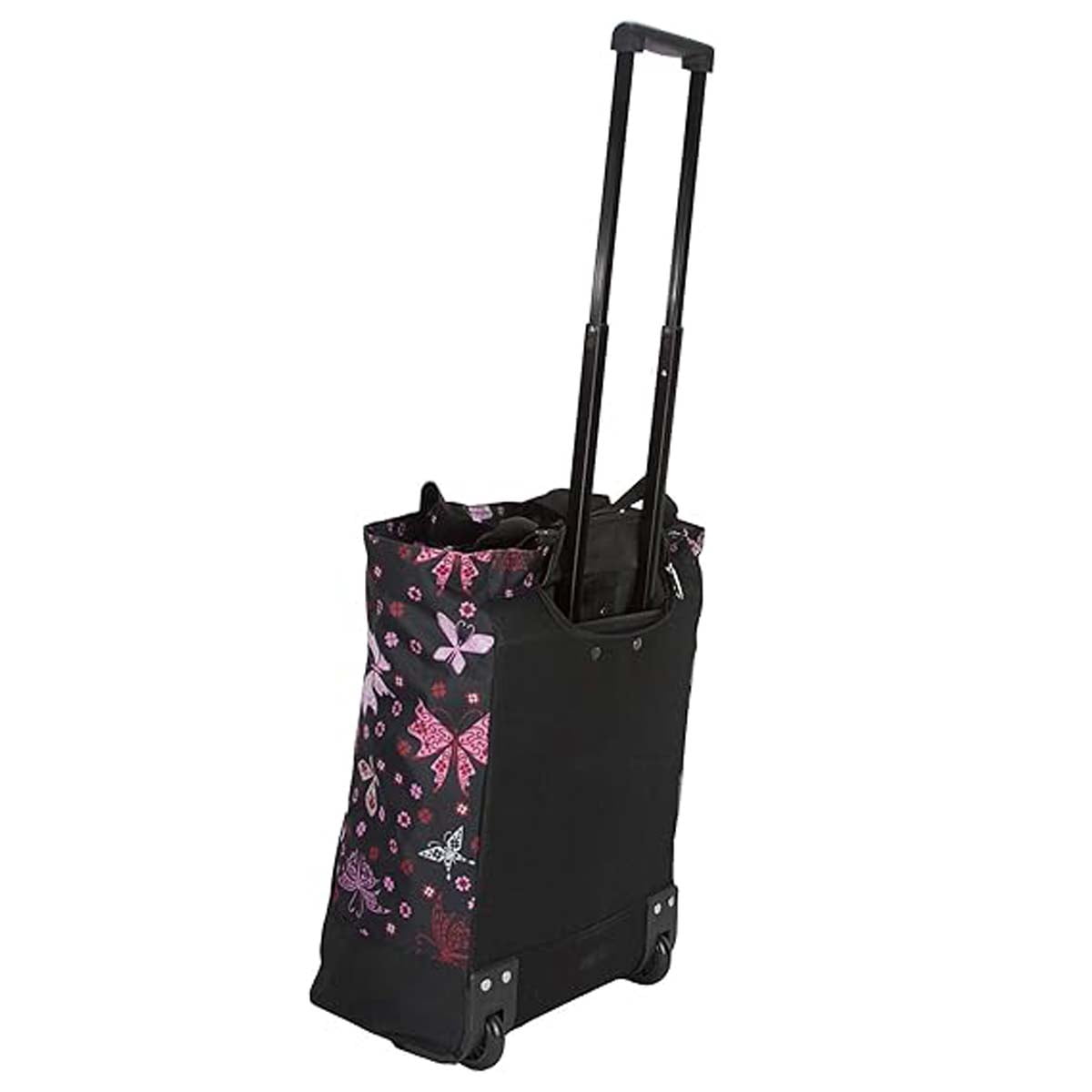 20" Carry-on Rolling Luggage Bag,Print Shopping Bag Tote with Wheels,Portable Grocery Trolley Bag for Short Trips,Beach & Daily Use,Butterfly Flower - TF023