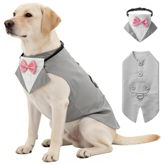 Dog Outfit, Dog Wedding Outfit, Dog Formal Wear, Holiday Pet, Xl Size Structured Dog Tuxedo Suit with Attached Dog Bow for Wedding Guest Appearances, Birthday Celebrations and