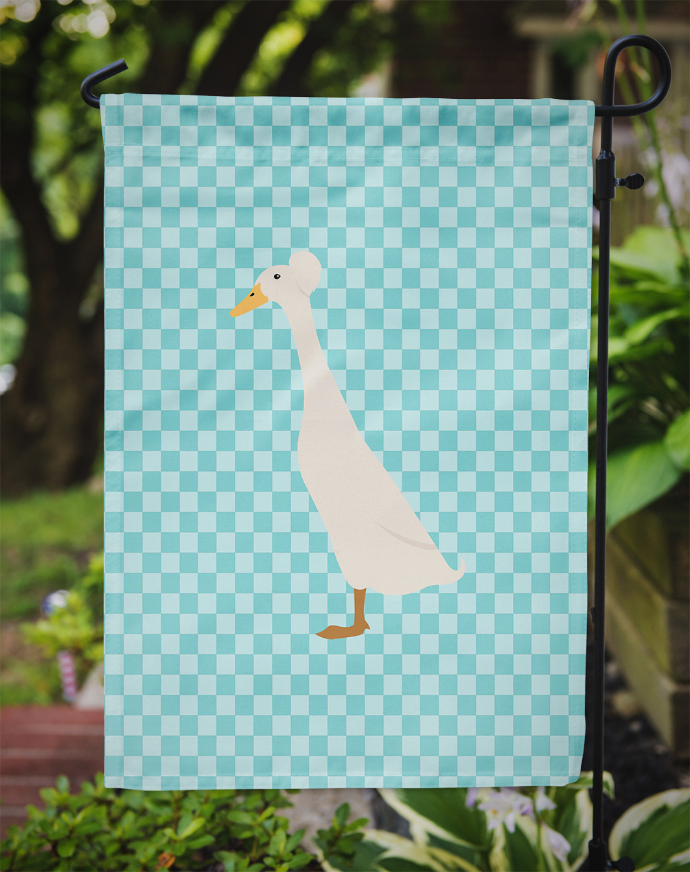 Caroline's Treasures BB8033GF Bali Duck Blue Check Flag Garden Size , Small, multicolor